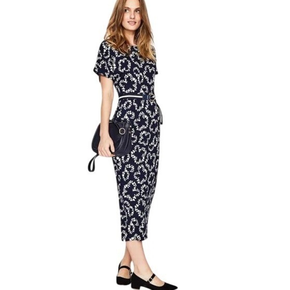 Boden Women's Vanessa Jersey Floral Print Short Sleeve Unlined Midi Dress Sz 14R